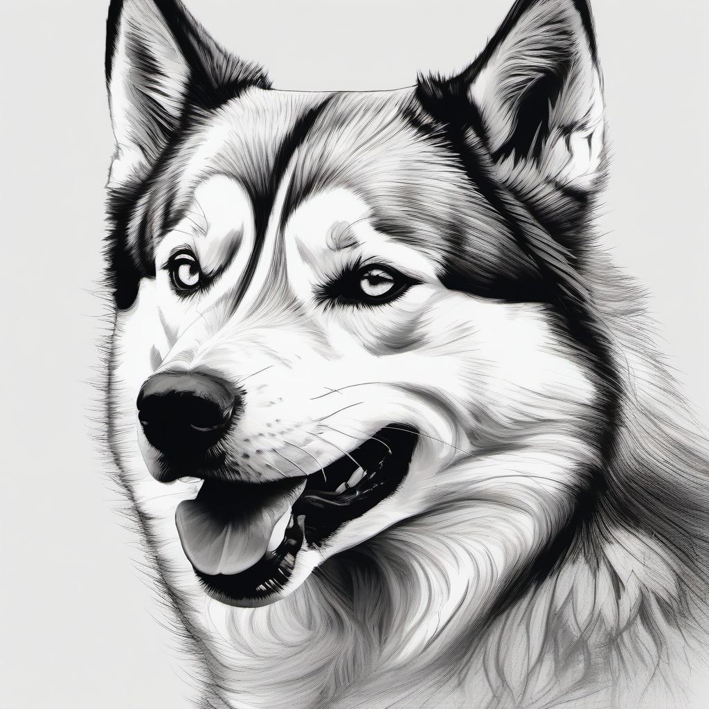 drawing of a husky  minimal rough scribbles,doodles,black and white