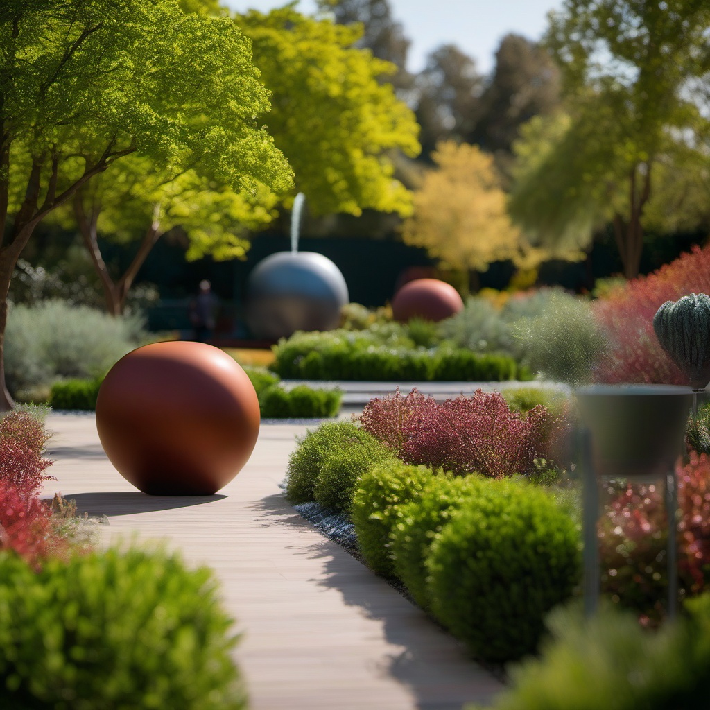 Contemporary Sculpture Garden - Create a garden that doubles as an outdoor sculpture gallery. ultra realistic, professional photography, bokeh, natural lighting, canon lens, shot on dslr 64 megapixels sharp focus