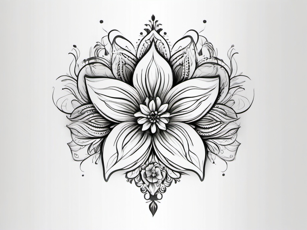 Flower Tattoo Hip - Tattoo specifically designed for the hip area, showcasing floral elements.  simple color tattoo,minimalist,white background