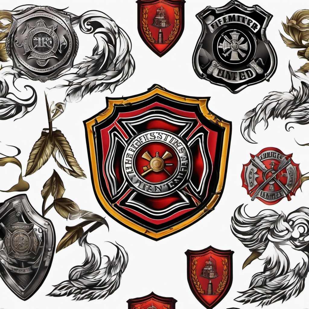 firefighter shield tattoo  simple color tattoo,white background