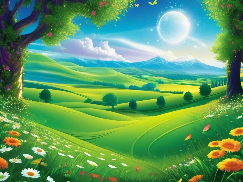 Windows XP Background - Futuristic Blissful Meadow from Windows XP, Digital Nostalgia  intricate patterns, splash art, wallpaper art