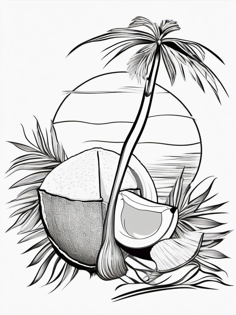 Food Coloring Pages - Fresh coconut with straw  simple coloring pages