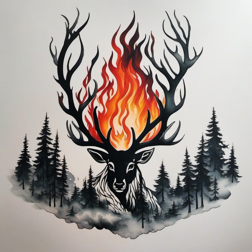 burning forest tattoo  simple color tattoo,white background