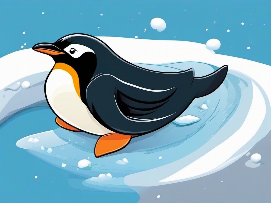 Penguin Cartoon - Cartoon of penguin sliding on ice  