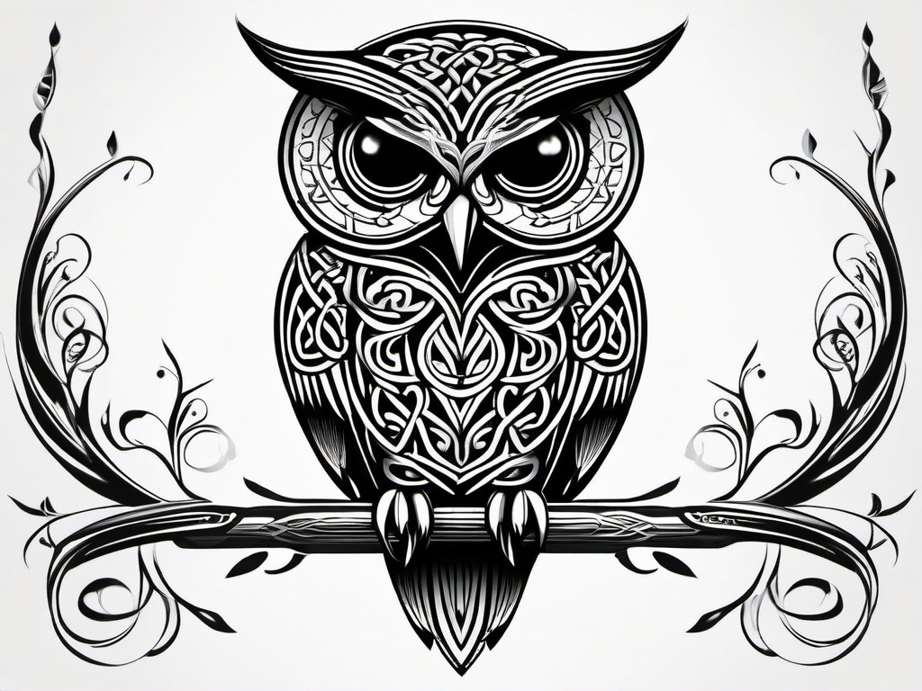 Celtic Owl Tattoo Designs - Blend Celtic artistry with the charm of owls in a Celtic owl tattoo.  simple color tattoo,vector style,white background