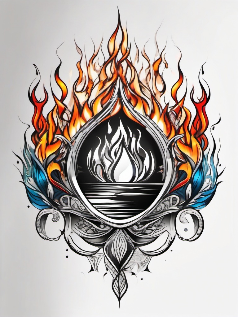 fire and water tattoo black and white  simple color tattoo,white background