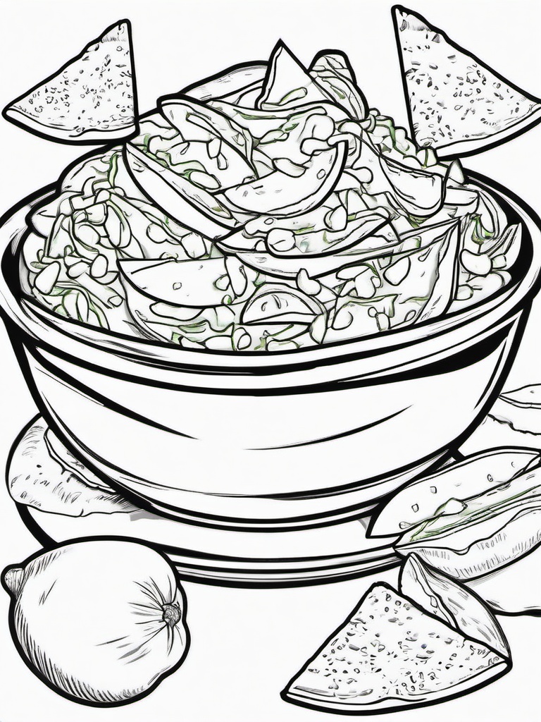 Food Coloring Pages - Bowl of guacamole with tortilla chips  simple coloring pages