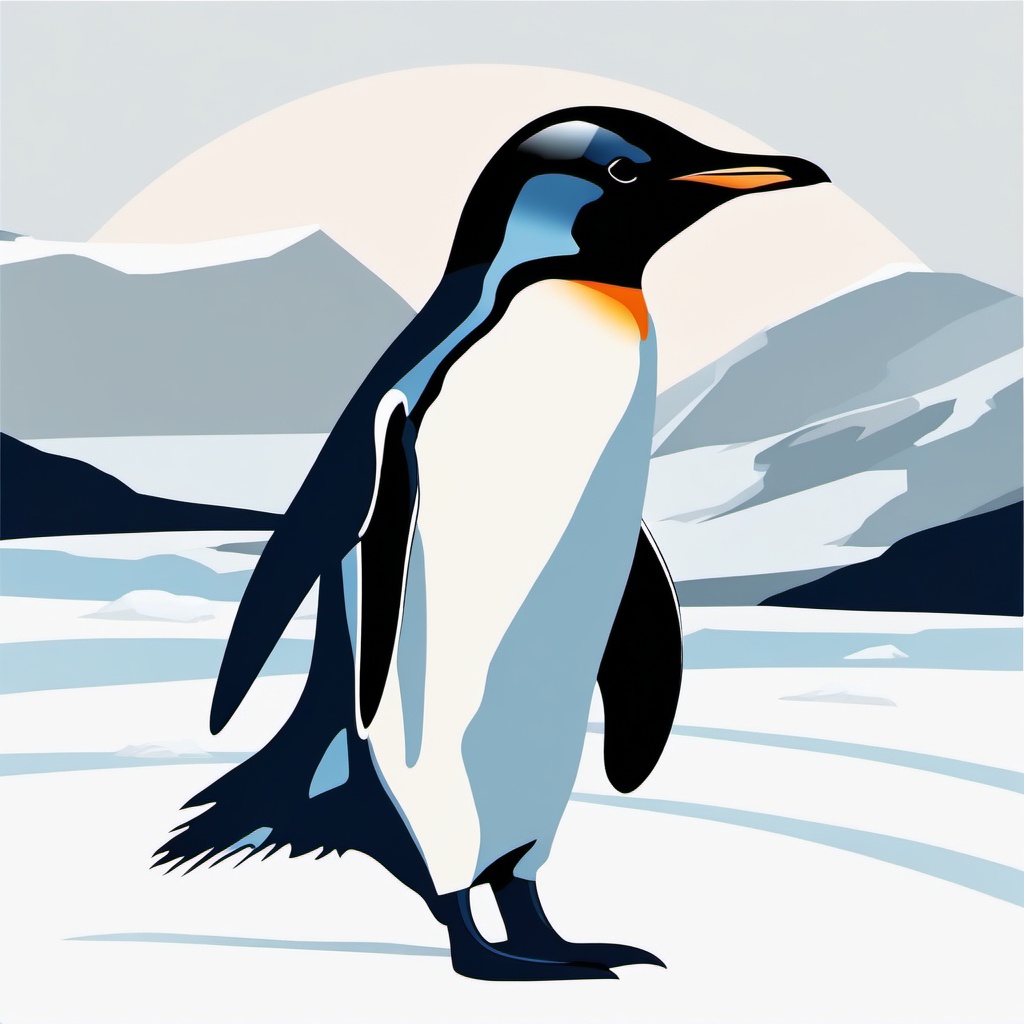 Penguin Clipart - Penguin waddling on the icy Antarctic landscape , minimal, 2d