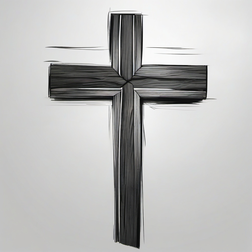 drawing of a wooden cross  minimal rough sketch scribbles,doodles,black and white