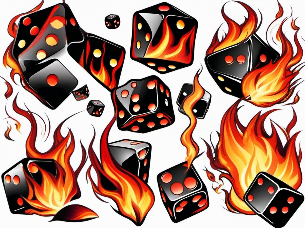 dice with flames tattoo  simple color tattoo,white background