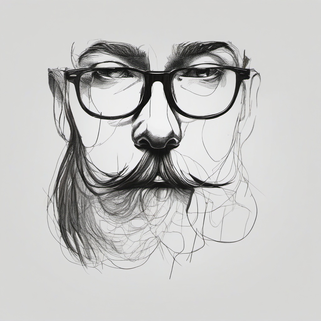 drawing of a nose with glasses  minimal rough sketch scribbles,doodles,black and white