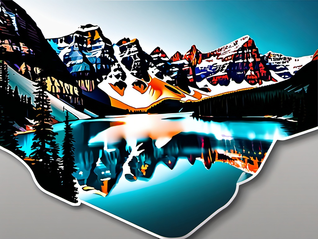 Moraine Lake sticker- Glacially-fed lake in the Canadian Rockies, , sticker vector art, minimalist design