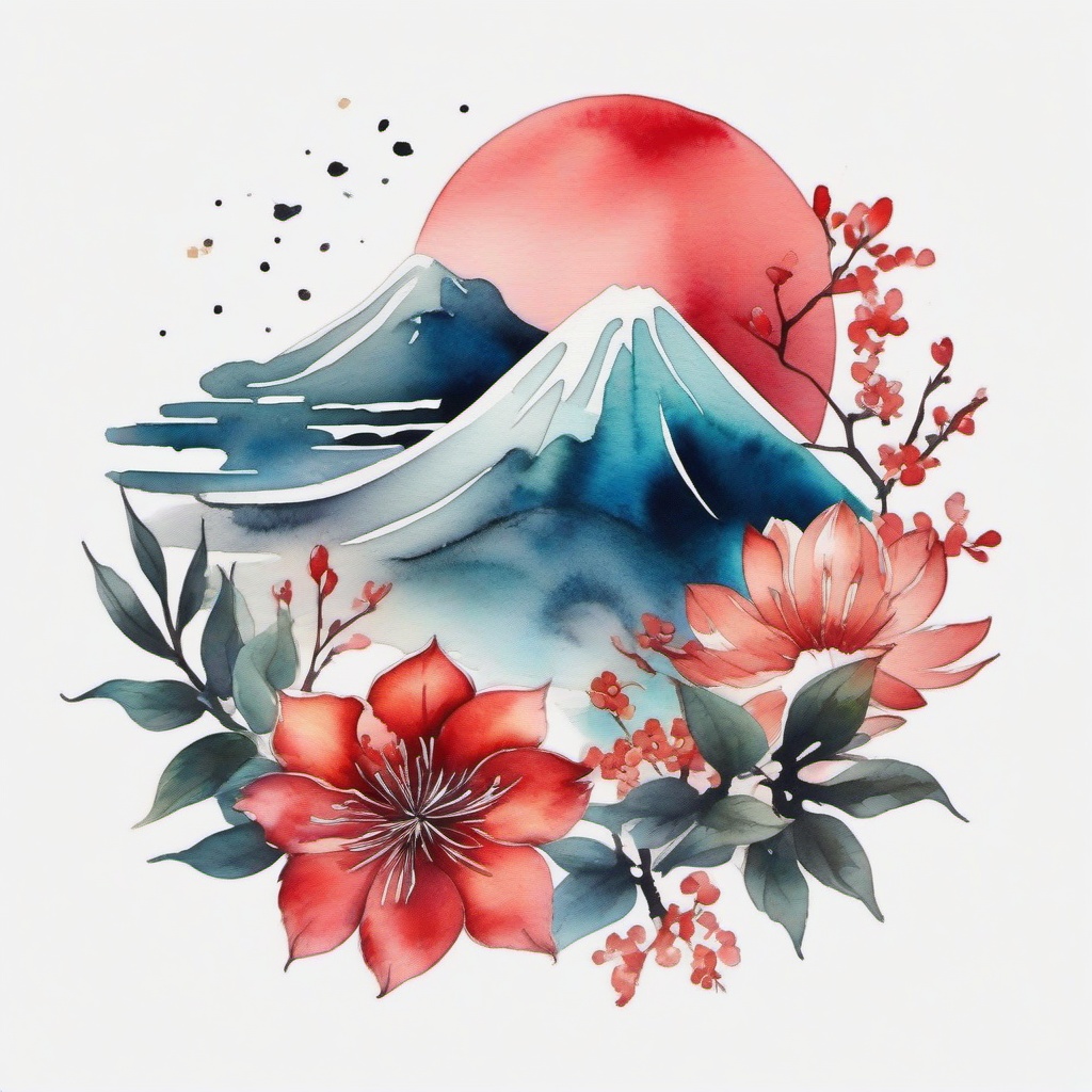 Watercolor Japanese Tattoo  minimal,color tattoo,white background