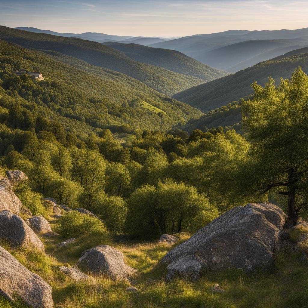 untouched cévennes mountains - illustrate the untouched beauty of the cévennes mountains, with rugged terrain, deep gorges, and dense forests. 