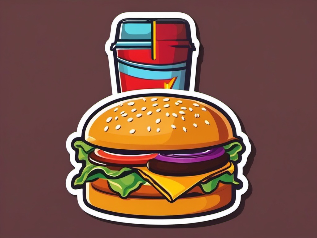 Hamburger Sticker - Fast food favorite, ,vector color sticker art,minimal