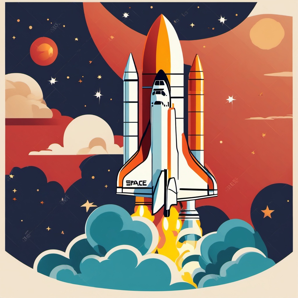 Space Shuttle Launch clipart - Space shuttle launch into space, ,vector color clipart,minimal