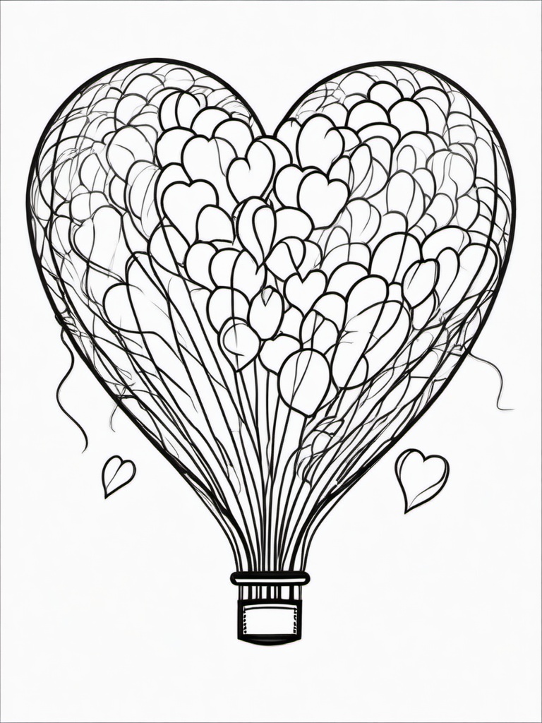 Heart Balloon Coloring Pages - Heart-Shaped Balloons Floating in Air  minimal black outline printable sheet, coloring page