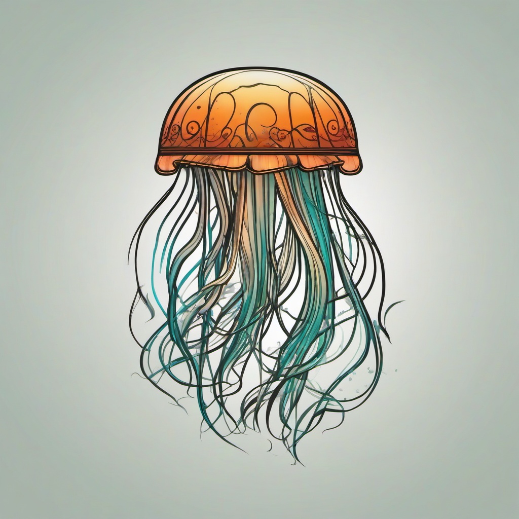 Box Jellyfish Tattoo - Capture the essence of danger and beauty.  minimalist color tattoo, vector
