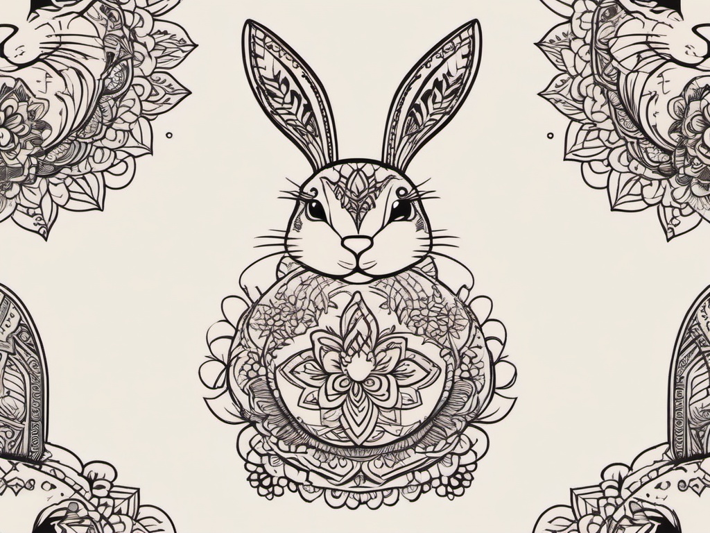 bunny henna tattoo  minimalist color tattoo, vector