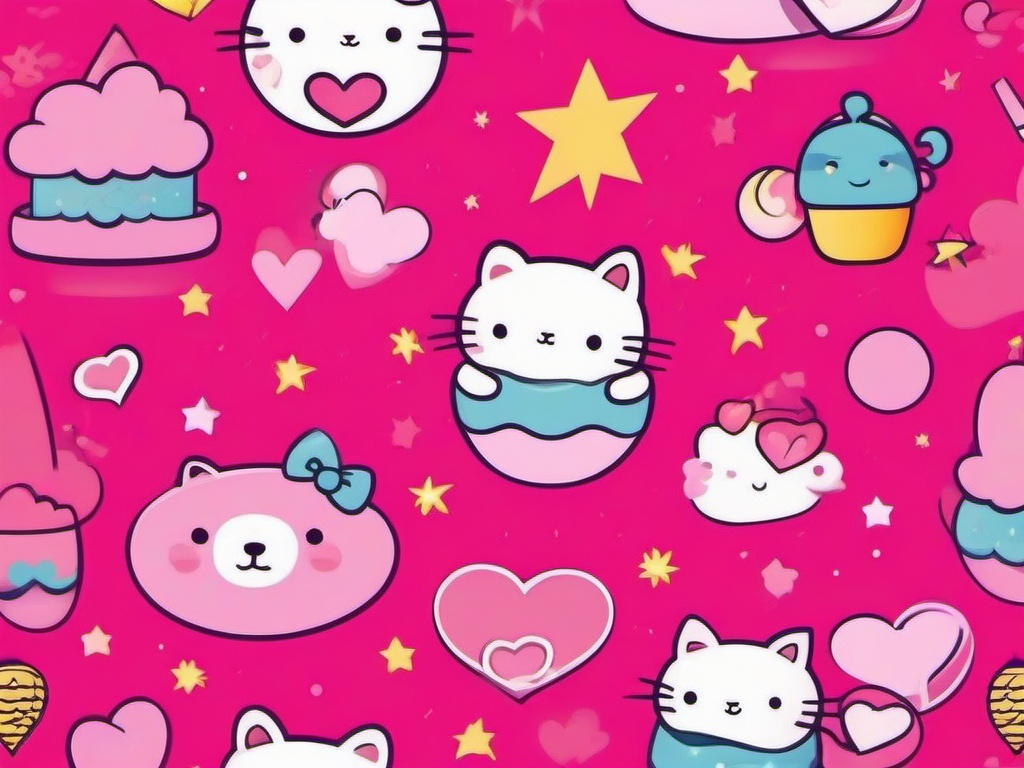 Kawaii Pink Wallpaper-Bright pink with kawaii characters, stars, and hearts for a playful, Japanese-inspired style  background wallpaper