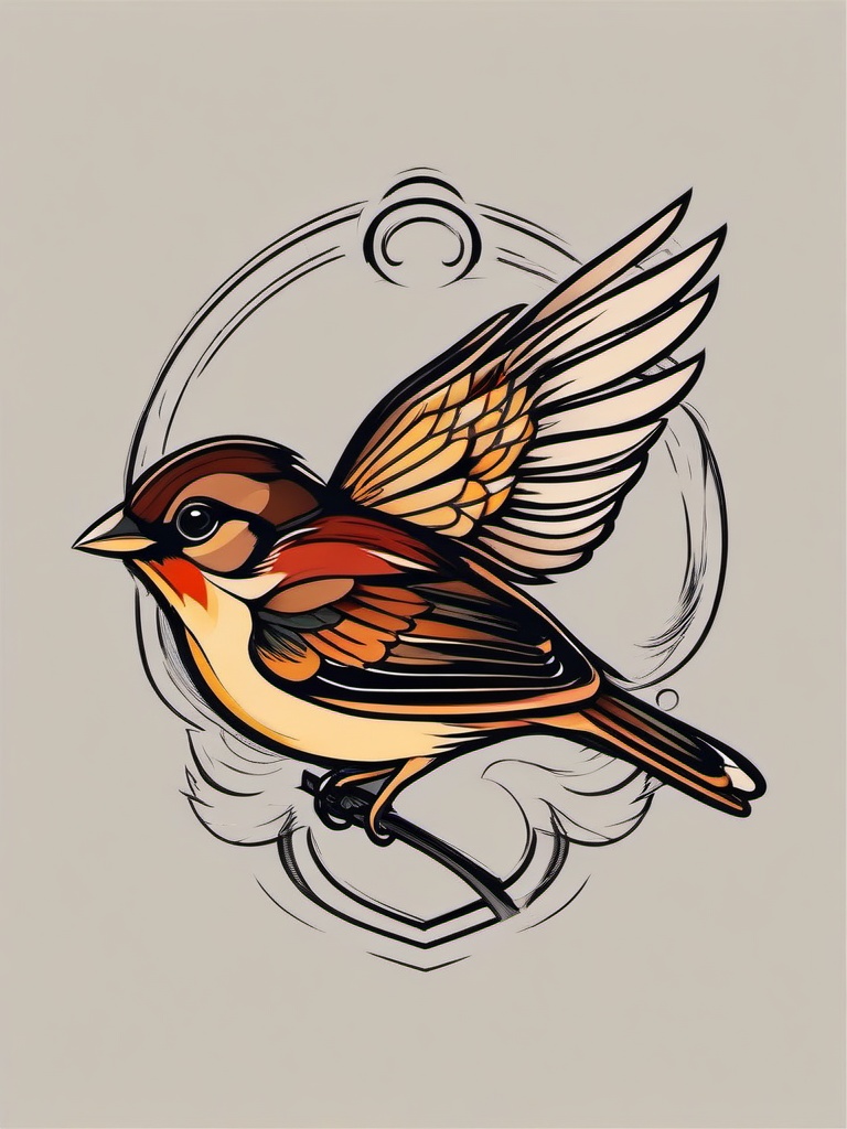 sparrow flash tattoo  minimalist color tattoo, vector