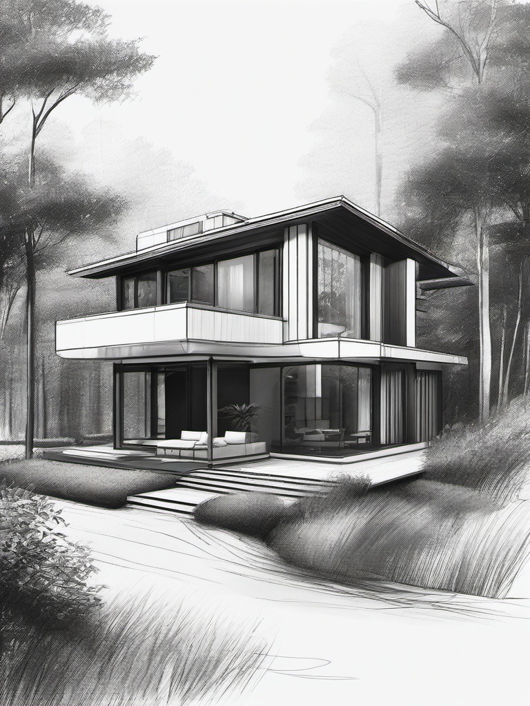 drawing of beautiful house  minimal rough scribbles,doodles,black and white