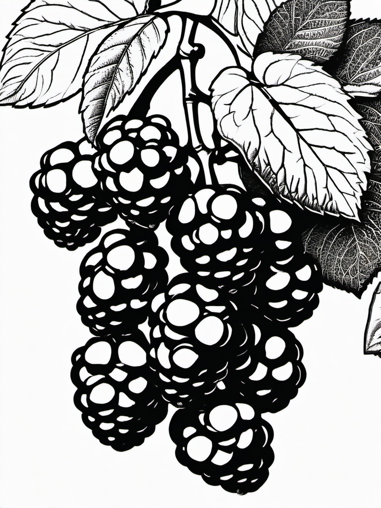 Fruit Coloring Pages - Blackberry cluster with small leaves  simple coloring pages