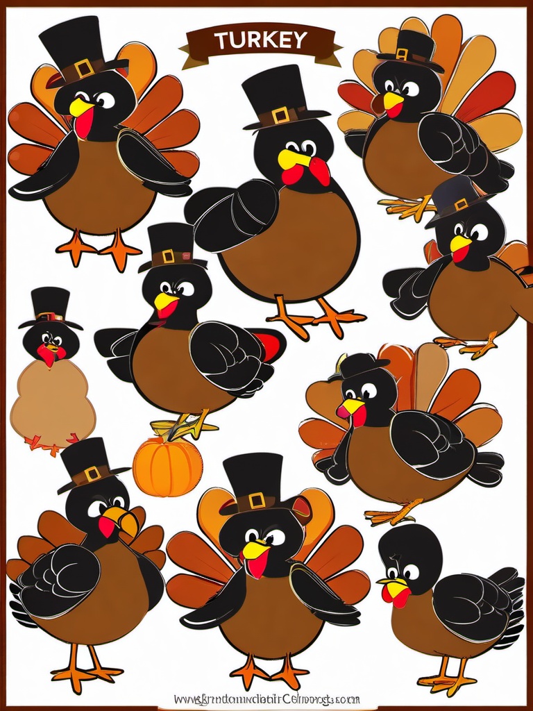 Turkey Clipart, Plump turkeys ready for Thanksgiving. 