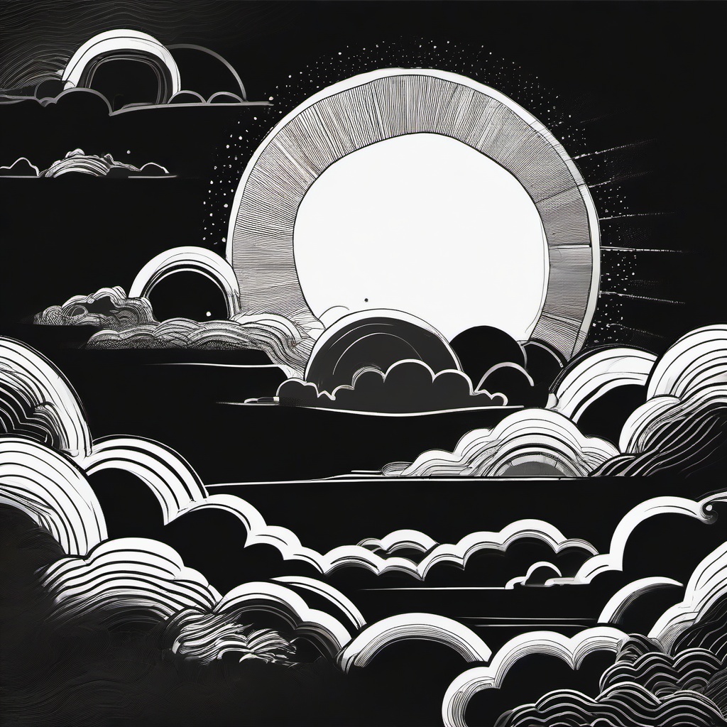 drawing of a sun with clouds  minimal rough sketch scribbles,doodles,black and white