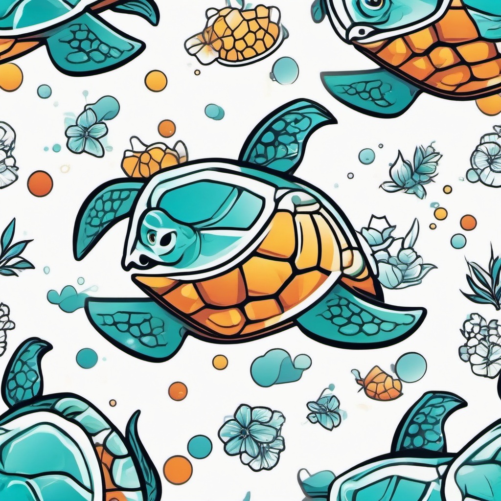 Cartoon Sea Turtle Tattoo - Infuse a playful and lighthearted vibe with a cartoon sea turtle tattoo, featuring whimsical designs inspired by animation.  simple color tattoo,minimal vector art,white background