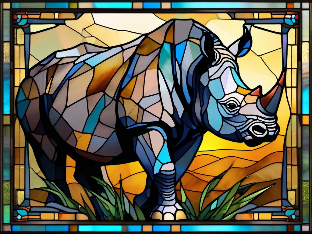 Stained Glass Rhino - Powerful rhino in savanna  