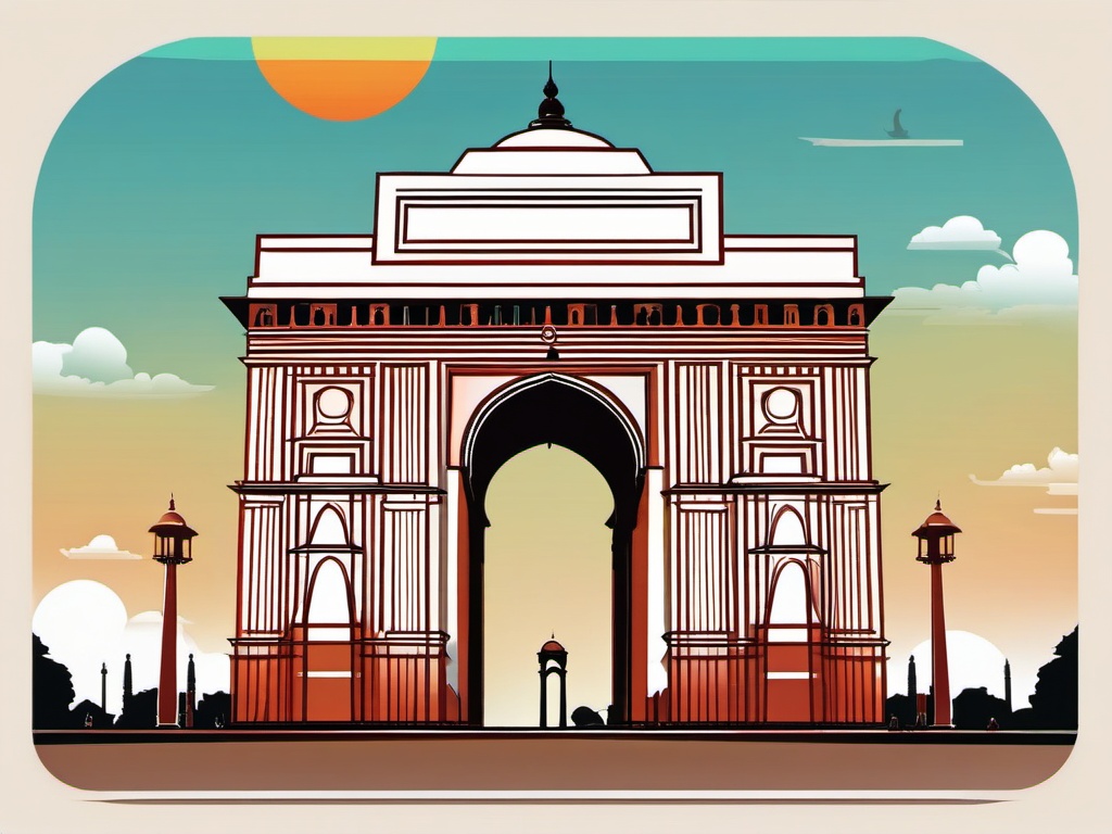 New Delhi clipart - India Gate and Jama Masjid in India,  color vector clipart