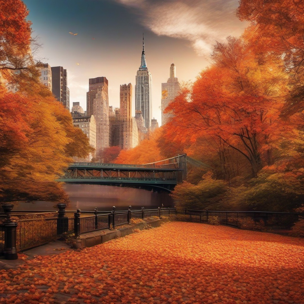 Fall Background Wallpaper - Autumn Charm in the Heart of New York  wallpaper style, intricate details, patterns, splash art, light colors