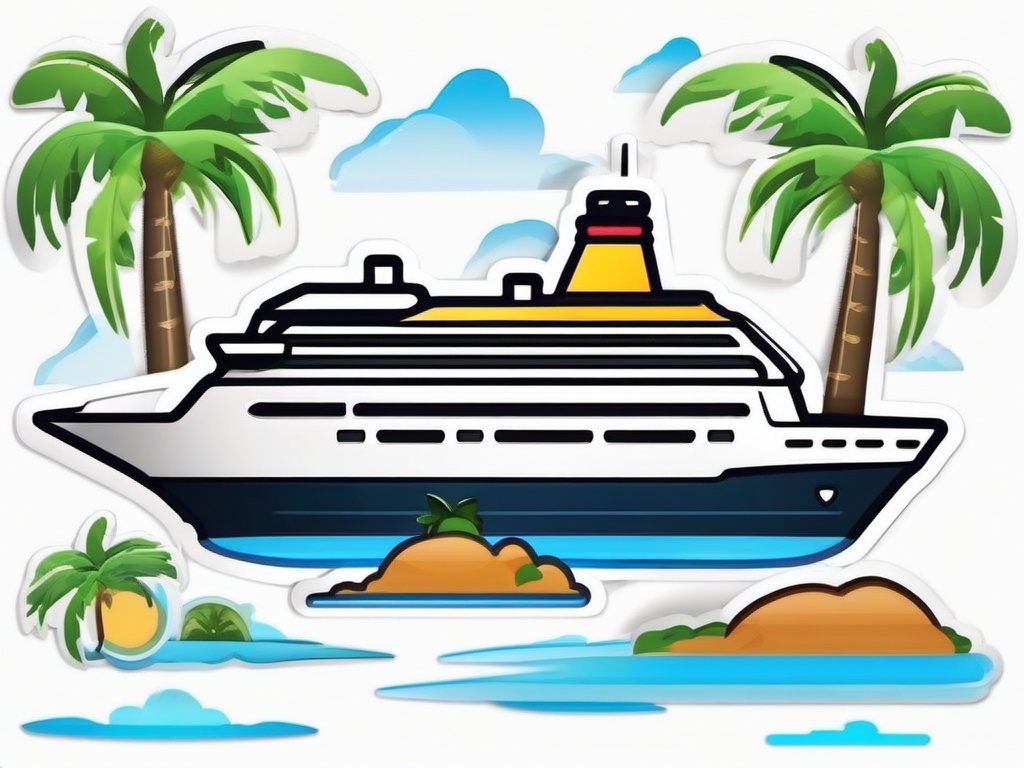Island and Cruise Ship Emoji Sticker - Island-hopping cruise, , sticker vector art, minimalist design