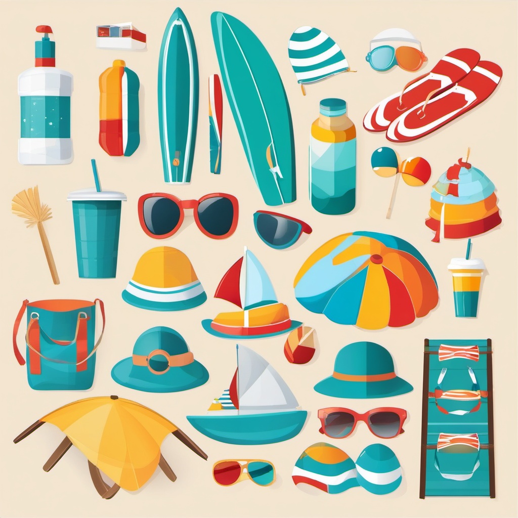 Beach Day Essentials clipart - Beach essentials for a day out, ,vector color clipart,minimal