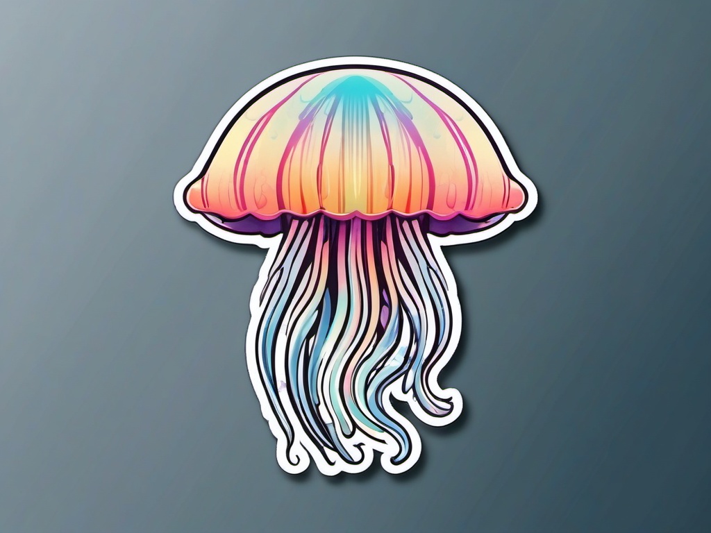 Jellyfish Sticker - A mesmerizing jellyfish with trailing tentacles, ,vector color sticker art,minimal