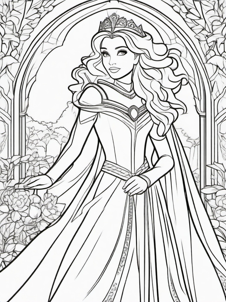 Adventurous Princess Coloring Pages - Brave Royalty Ready for Action  minimal black outline printable sheet, coloring page