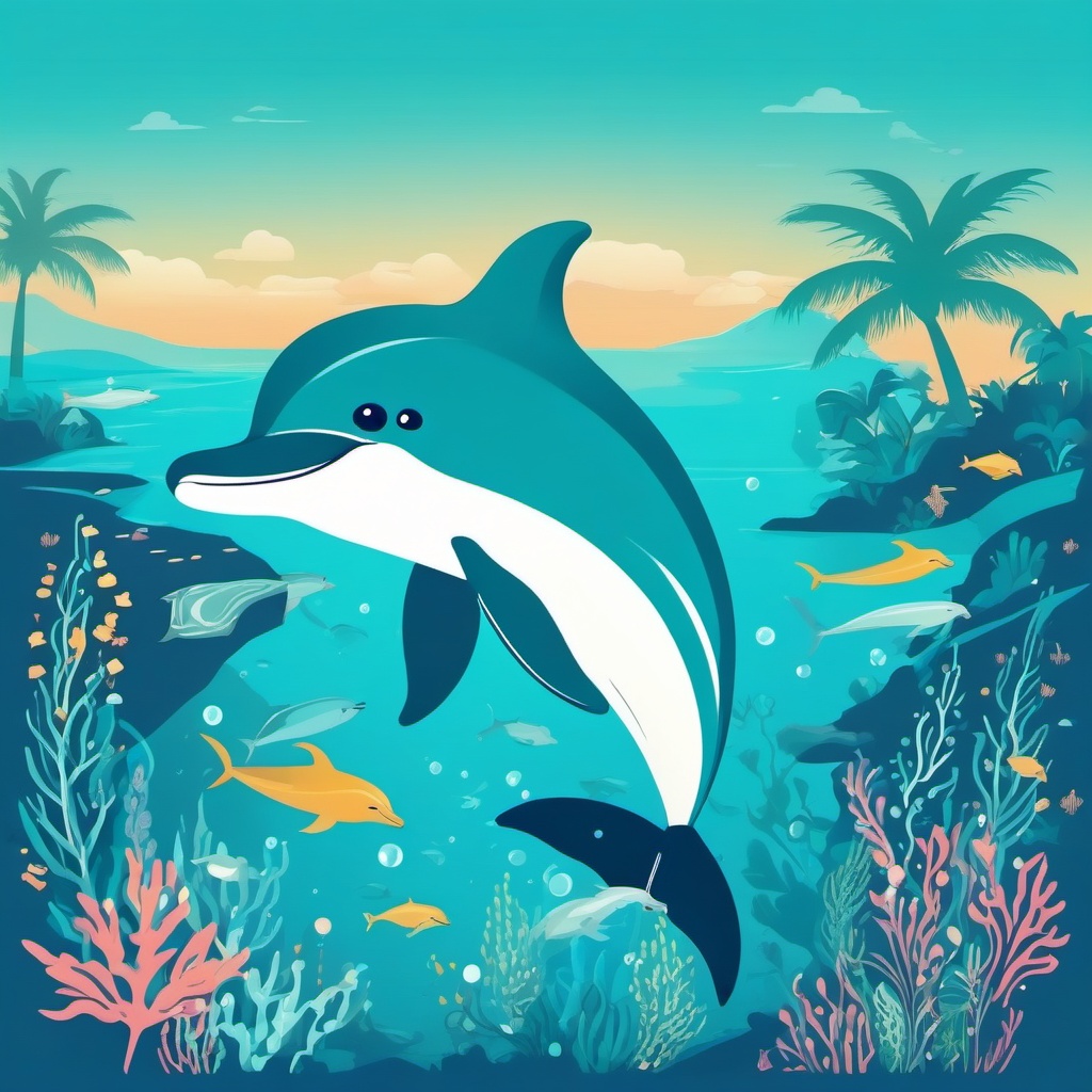 Cute Dolphin in a Turquoise Cove  clipart, simple