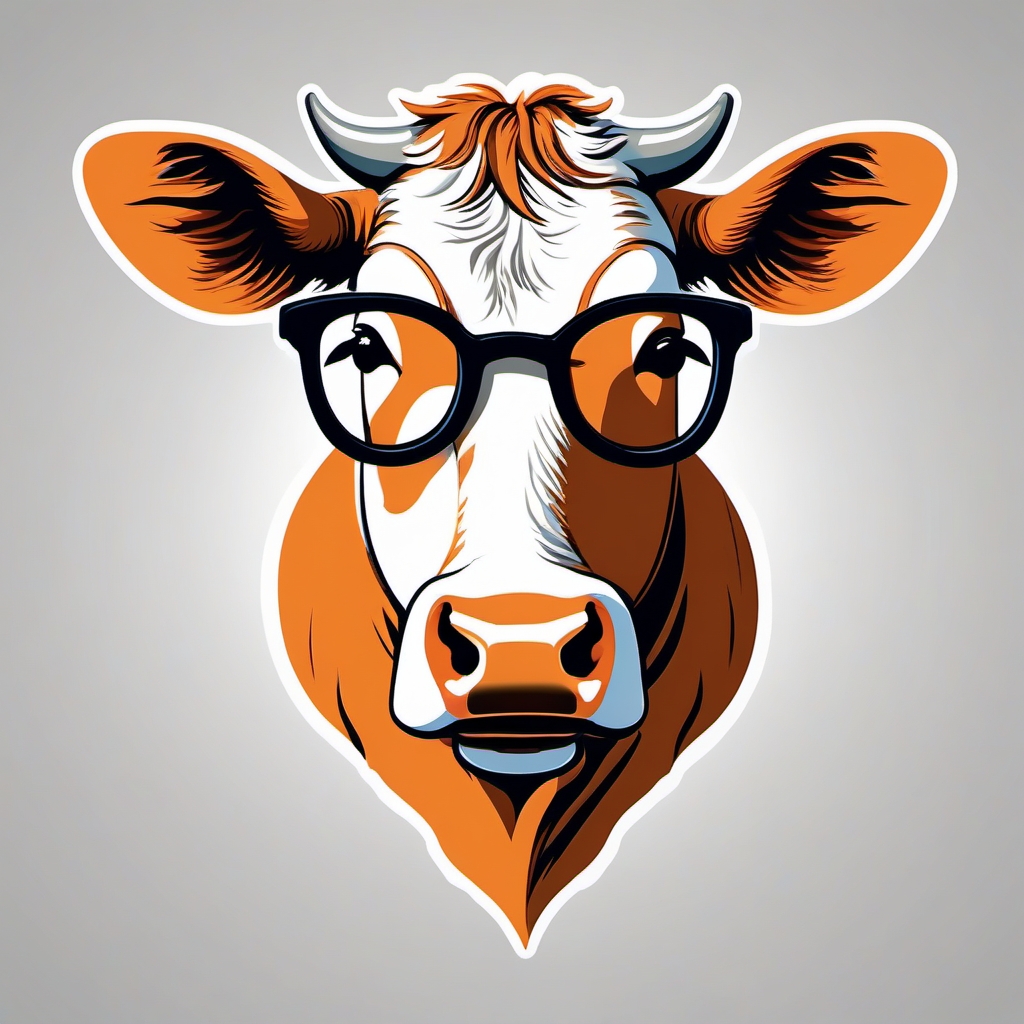 Cow wearing glasses design: Quirky and playful, a fun character.  simple color tattoo style