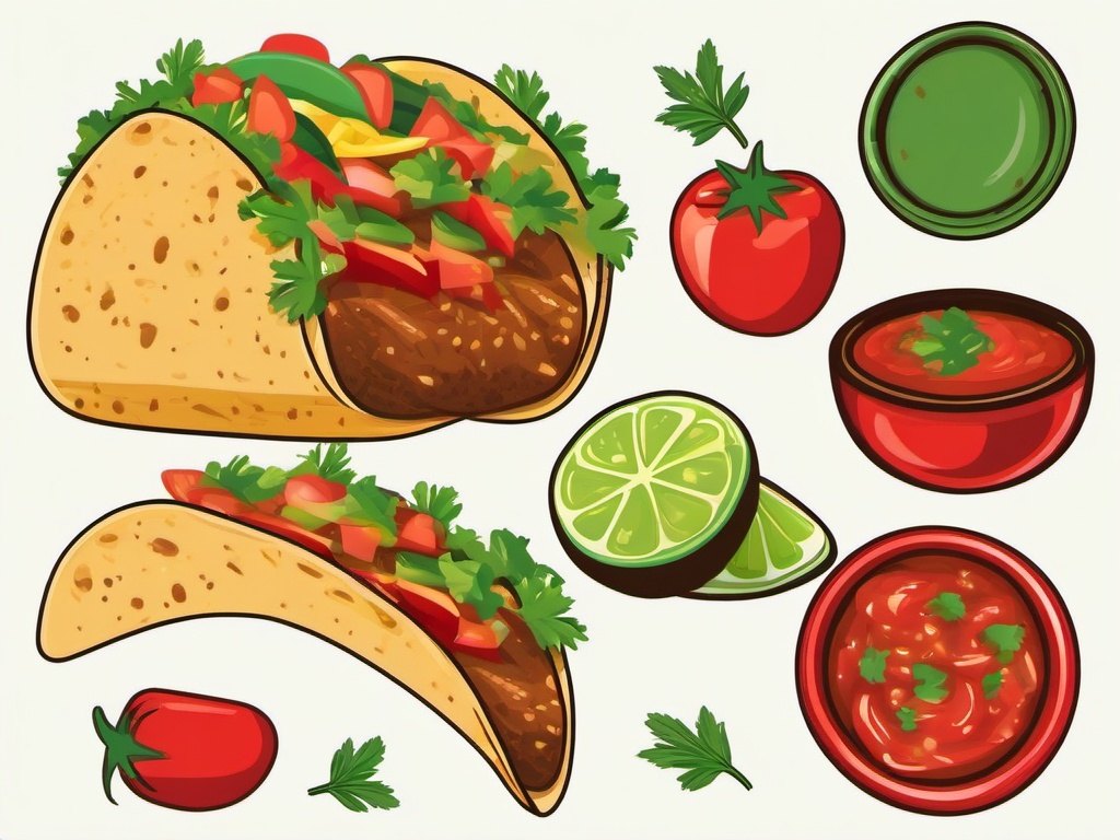 Taco clipart - taco being topped with salsa and cilantro  color,minimalist,vector clipart