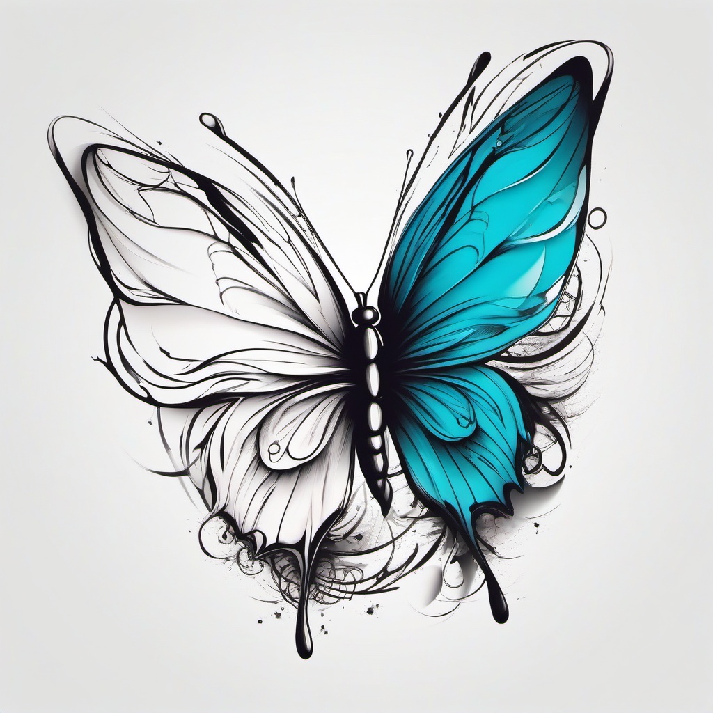 butterfly tattoo with pen  simple color tattoo, minimal, white background