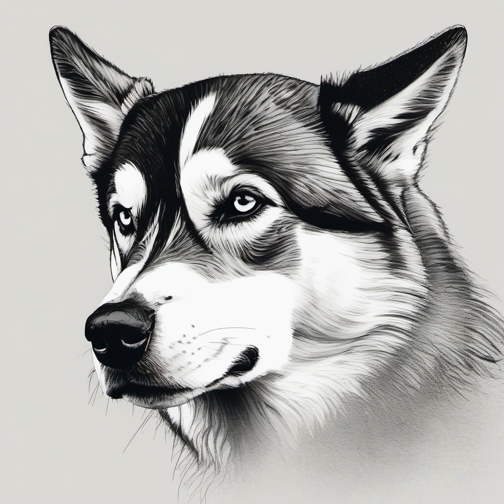 drawing of a husky  minimal rough scribbles,doodles,black and white