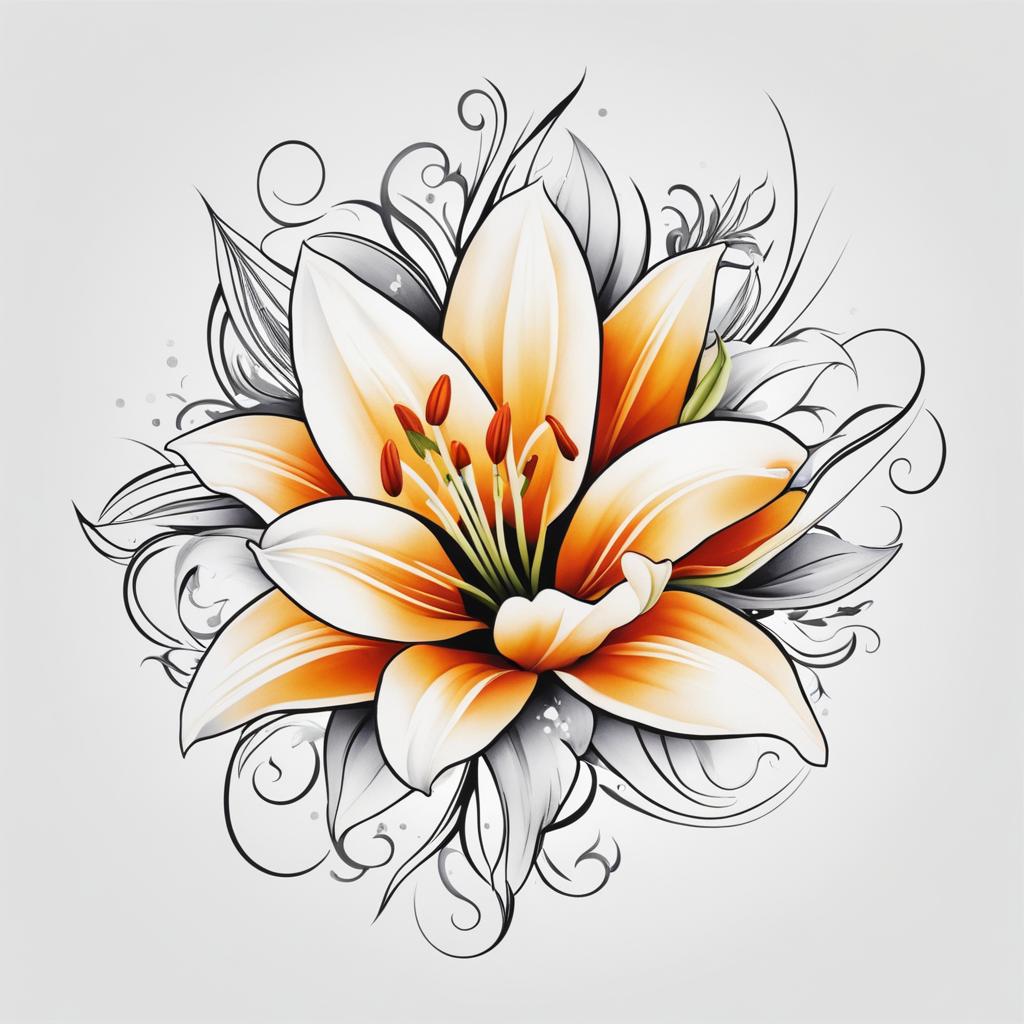 Lily tattoo designs, Creative and elegant designs for lily flower tattoos. ,colorful, tattoo pattern, clean white background