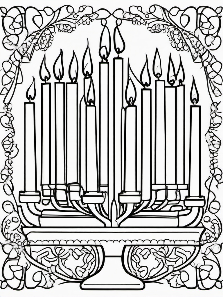 Hanukkah Menorah Coloring Pages - Celebration of Lights for Hanukkah  minimal black outline printable sheet, coloring page