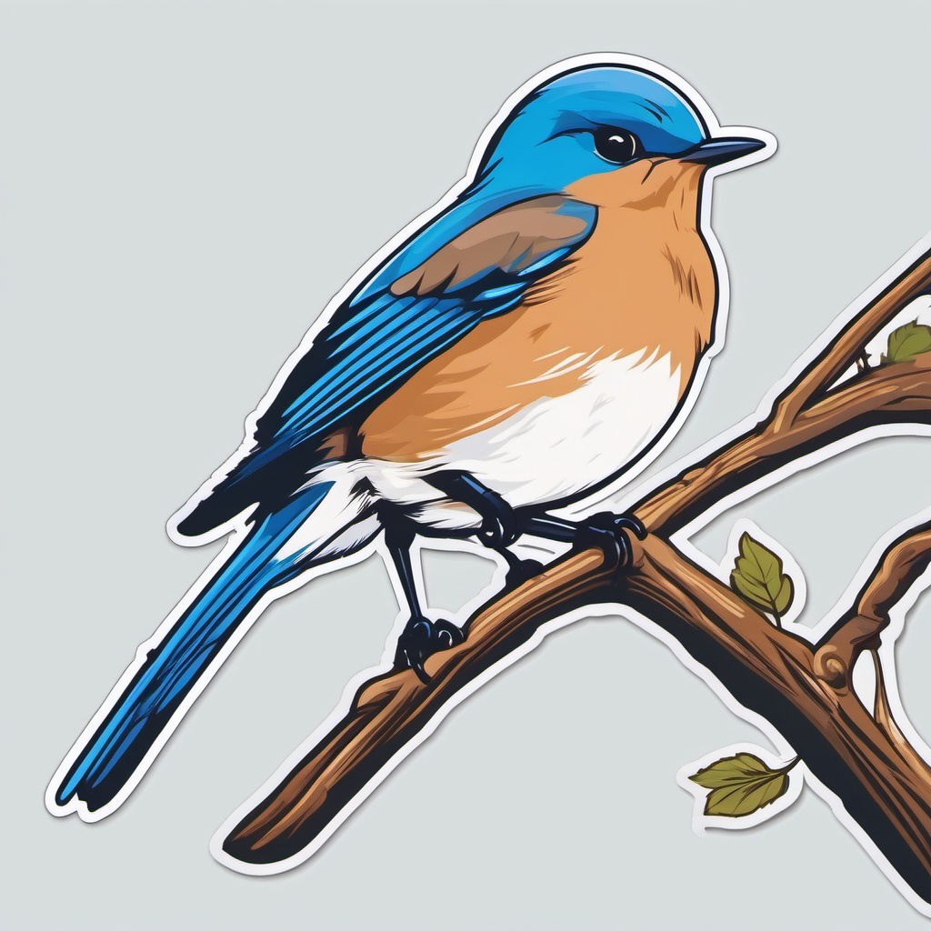 Bluebird Sticker - A charming bluebird perched on a branch. ,vector color sticker art,minimal