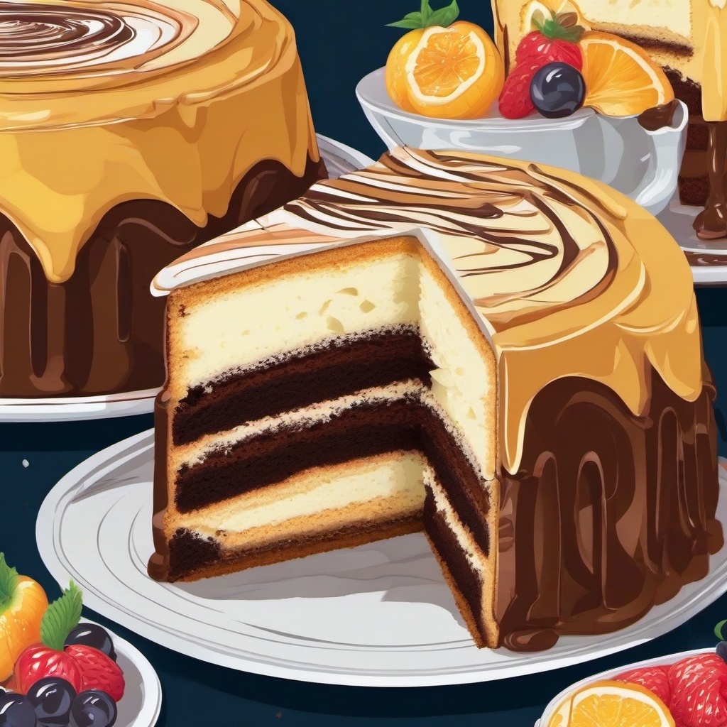 cross section of a marble cake, with 3 colors
  , vector illustration, clipart