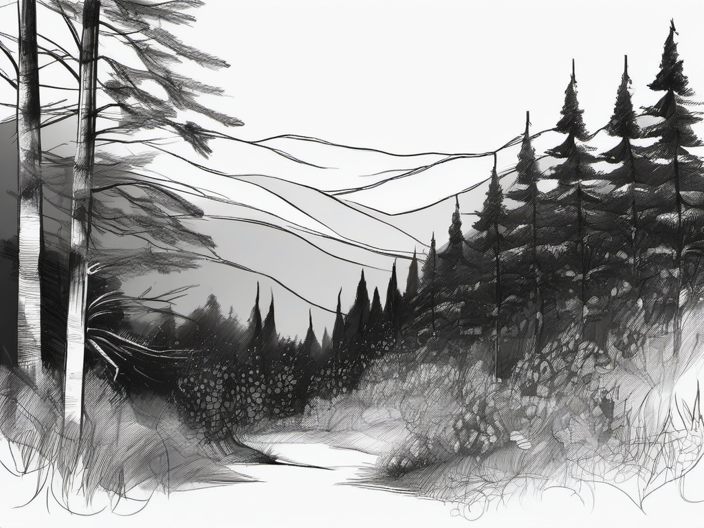 sketch of a forest  minimal rough sketch scribbles,doodles,black and white