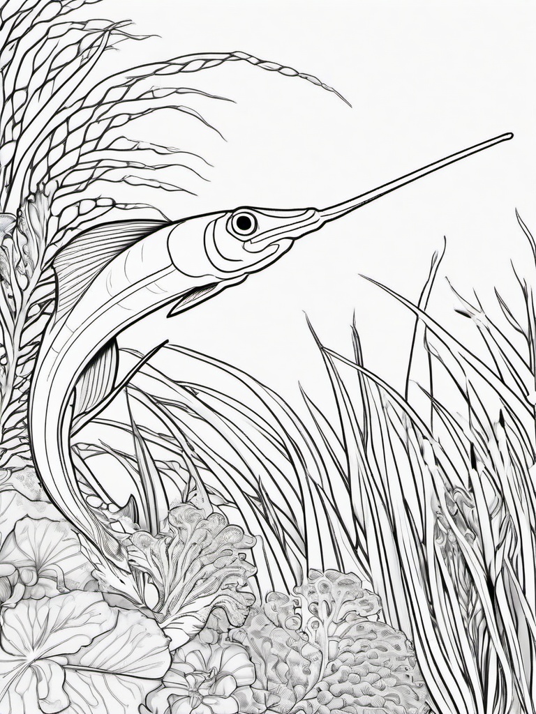 Pipefish Coloring Pages - Thin Long Bodied Fish  black outline printable sheet, coloring page