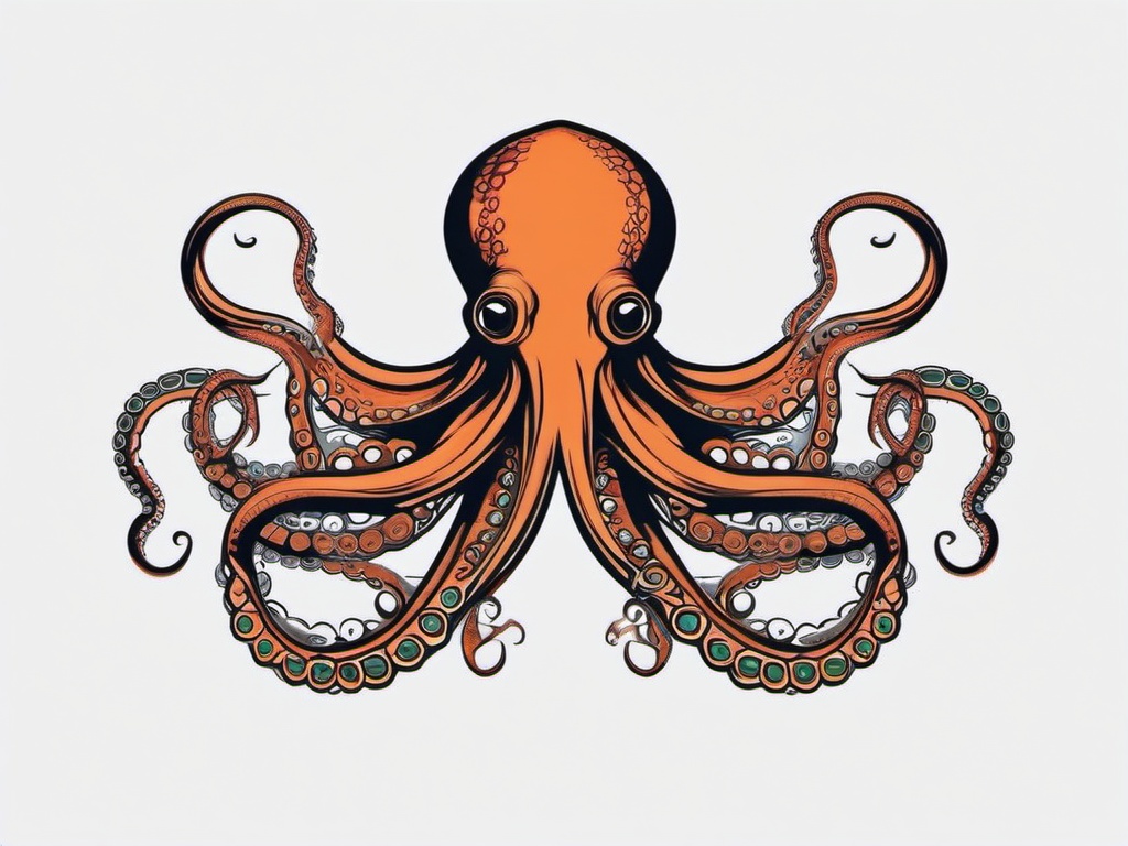 Best Octopus Tattoo - Discover top-notch octopus tattoo designs celebrated for their artistic excellence and creativity.  simple vector color tattoo,minimal,white background