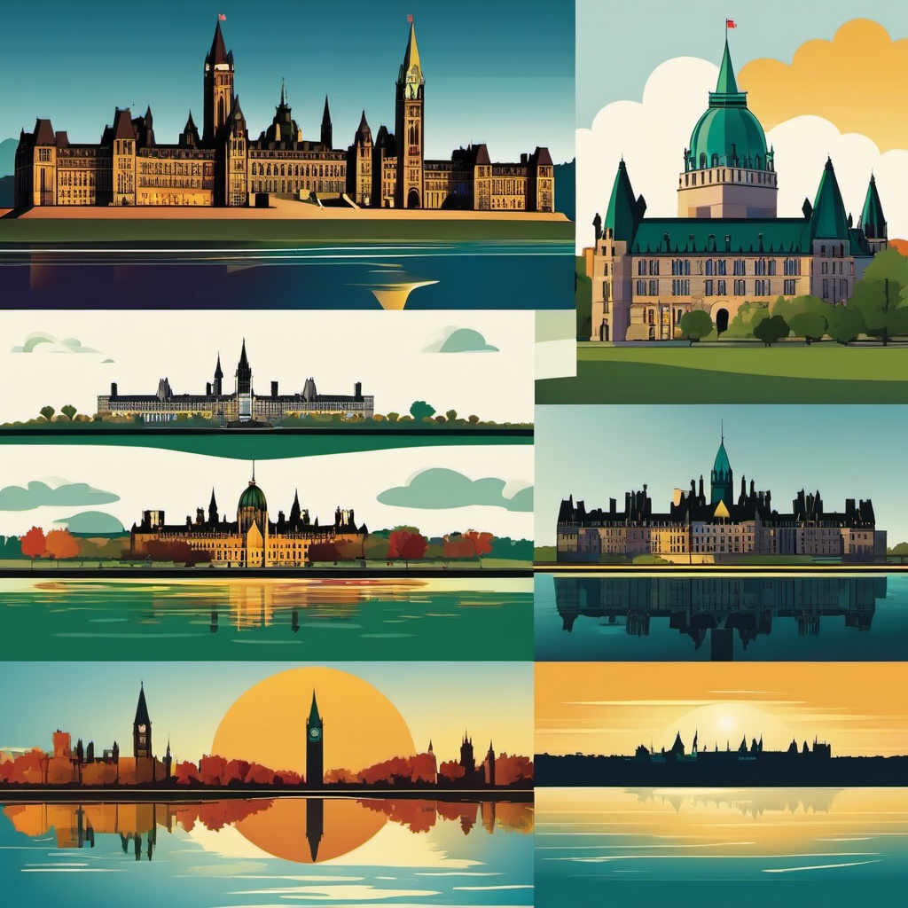 Ottawa clipart - Parliament Hill and Ottawa River, ,color clipart vector style